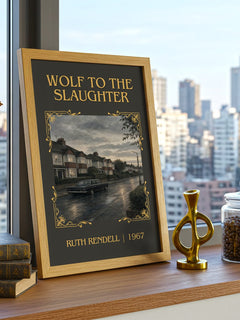 Wolf to the Slaughter Classic Book Art Print by Ruth Rendell – framed print on a city-view windowsill