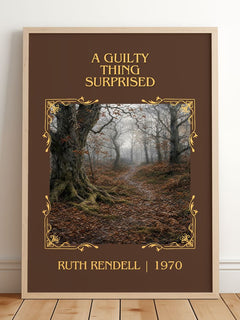 A Guilty Thing Surprised Classic Book Art Print by Ruth Rendell – framed print leaning on a wooden floor