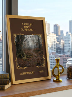 A Guilty Thing Surprised Classic Book Art Print by Ruth Rendell – framed print on a city-view windowsill