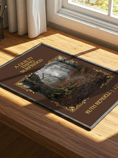 A Guilty Thing Surprised Classic Book Art Print by Ruth Rendell – print on a sunlit desk