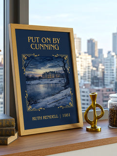 Put On by Cunning Classic Book Art Print by Ruth Rendell – framed print on a city-view windowsill