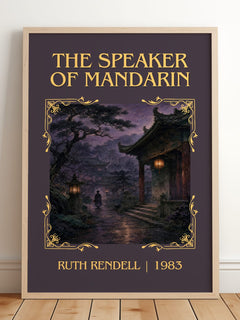 The Speaker of Mandarin Classic Book Art Print by Ruth Rendell – framed print leaning on a wooden floor