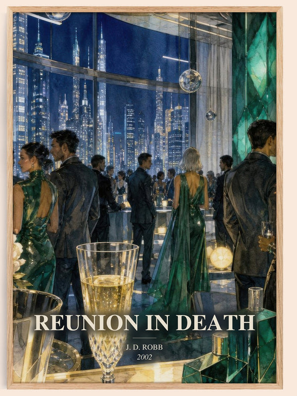 Reunion In Death watercolour book poster by J. D. Robb – framed literary art print