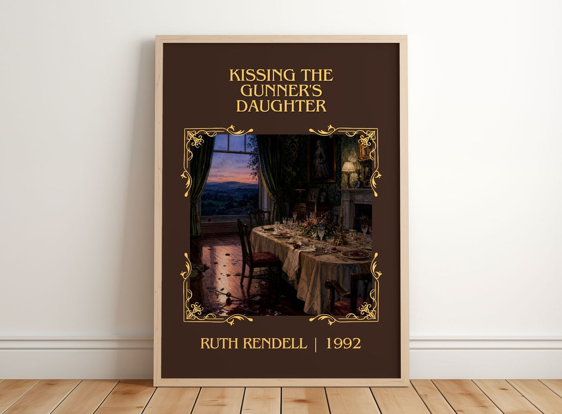 Kissing the Gunner's Daughter Classic Book Art Print by Ruth Rendell – framed print leaning on a wooden floor