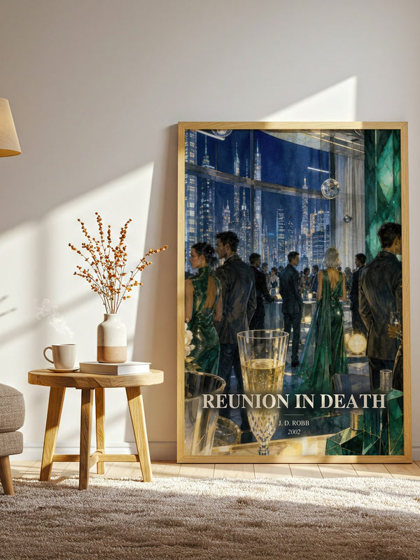 Reunion In Death watercolour print in frame leaning in hallway – mystery wall art