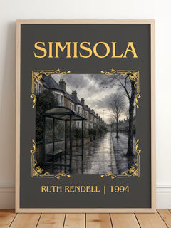 Simisola Classic Book Art Print by Ruth Rendell – framed print leaning on a wooden floor