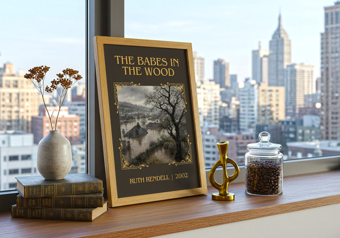 The Babes in the Wood Classic Book Art Print by Ruth Rendell – framed print on a city-view windowsill
