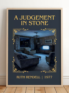 A Judgement in Stone Classic Book Art Print by Ruth Rendell – framed print leaning on a wooden floor