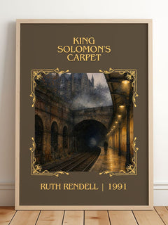King Solomon's Carpet Classic Book Art Print by Ruth Rendell – framed print leaning on a wooden floor