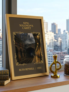 King Solomon's Carpet Classic Book Art Print by Ruth Rendell – framed print on a city-view windowsill