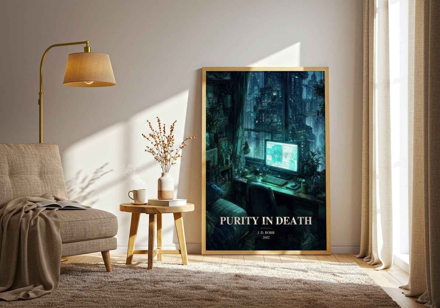 Purity In Death watercolour print in frame leaning in hallway – mystery wall art