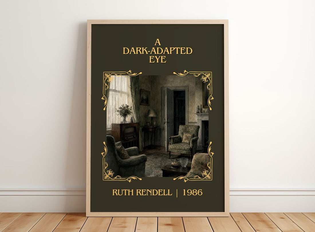 A Dark-Adapted Eye Classic Book Art Print by Ruth Rendell – framed print leaning on a wooden floor
