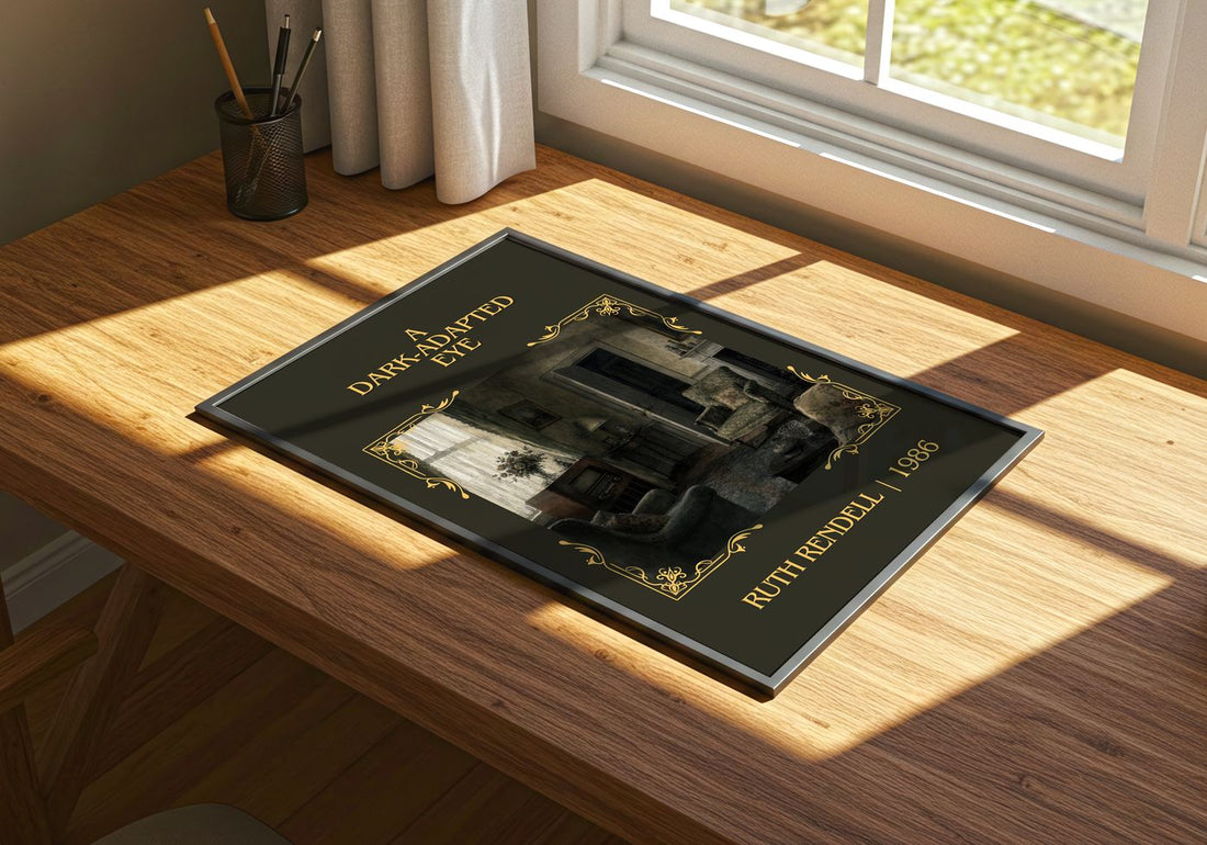 A Dark-Adapted Eye Classic Book Art Print by Ruth Rendell – print on a sunlit desk