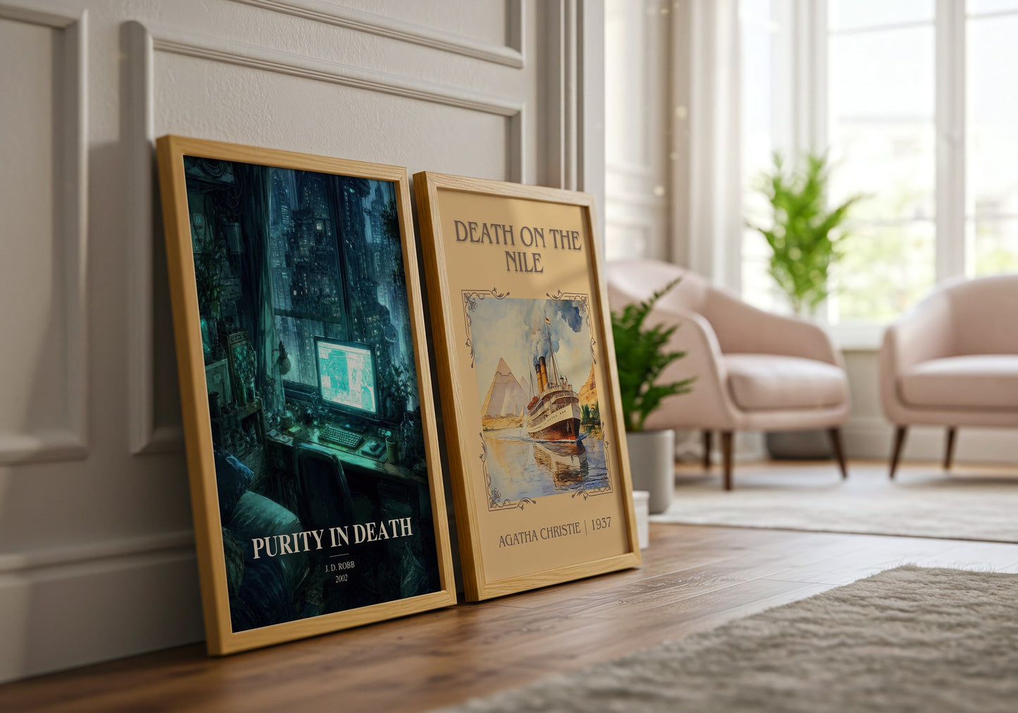 Purity In Death watercolour print framed by window – literary home decor