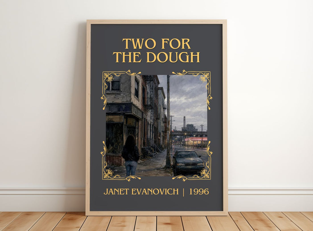 Two for the Dough Classic Book Art Print by Janet Evanovich – framed print leaning on a wooden floor