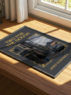 Two for the Dough Classic Book Art Print by Janet Evanovich – print on a sunlit desk