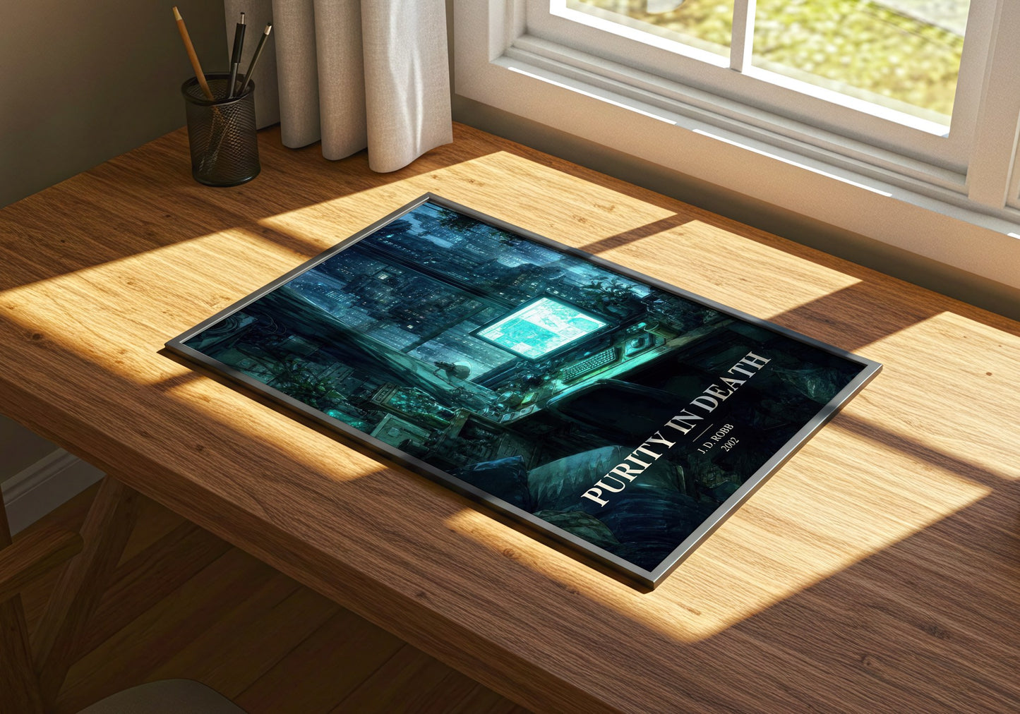 Purity In Death watercolour book poster framed on wall – mystery wall art