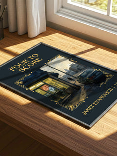 Four to Score Classic Book Art Print by Janet Evanovich – print on a sunlit desk