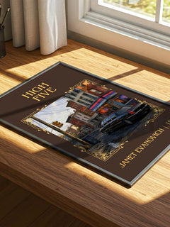 High Five Classic Book Art Print by Janet Evanovich – print on a sunlit desk