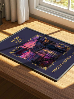 Hot Six Classic Book Art Print by Janet Evanovich – print on a sunlit desk