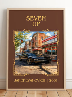Seven Up Classic Book Art Print by Janet Evanovich – framed print leaning on a wooden floor