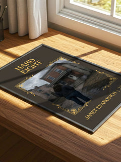 Hard Eight Classic Book Art Print by Janet Evanovich – print on a sunlit desk