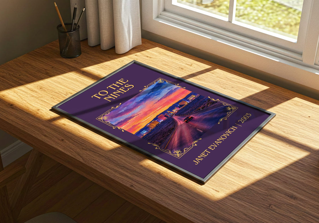 To the Nines Classic Book Art Print by Janet Evanovich – print on a sunlit desk