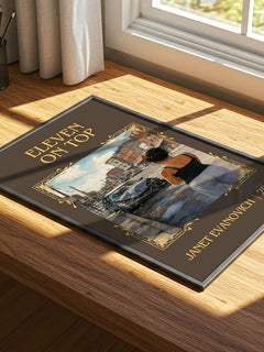Eleven on Top Classic Book Art Print by Janet Evanovich – print on a sunlit desk