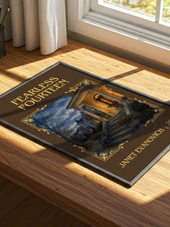 Fearless Fourteen Classic Book Art Print by Janet Evanovich – print on a sunlit desk