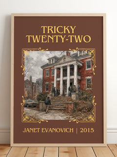 Tricky Twenty-Two Classic Book Art Print by Janet Evanovich – framed print leaning on a wooden floor