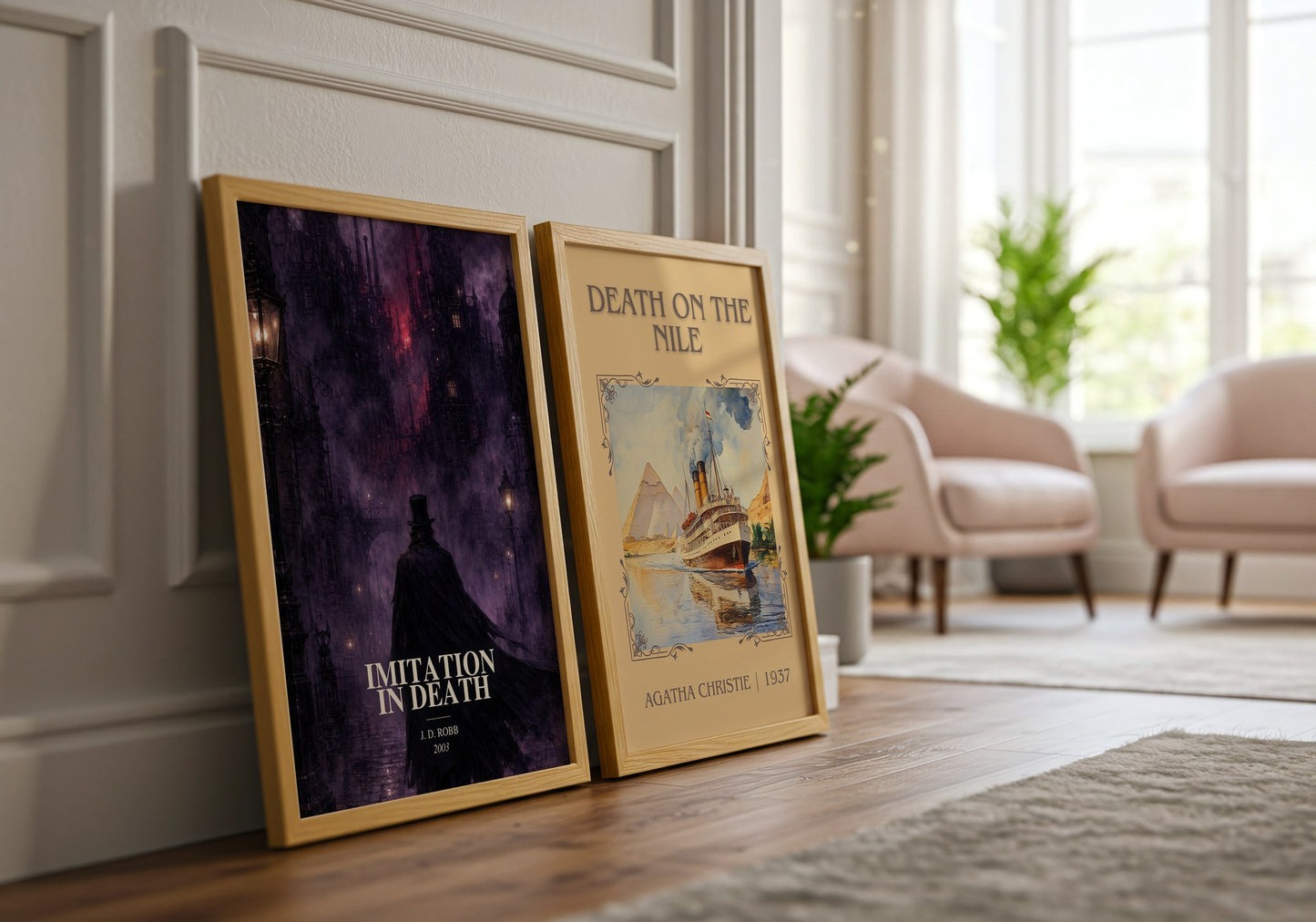 Imitation In Death watercolour print framed by window – literary home decor