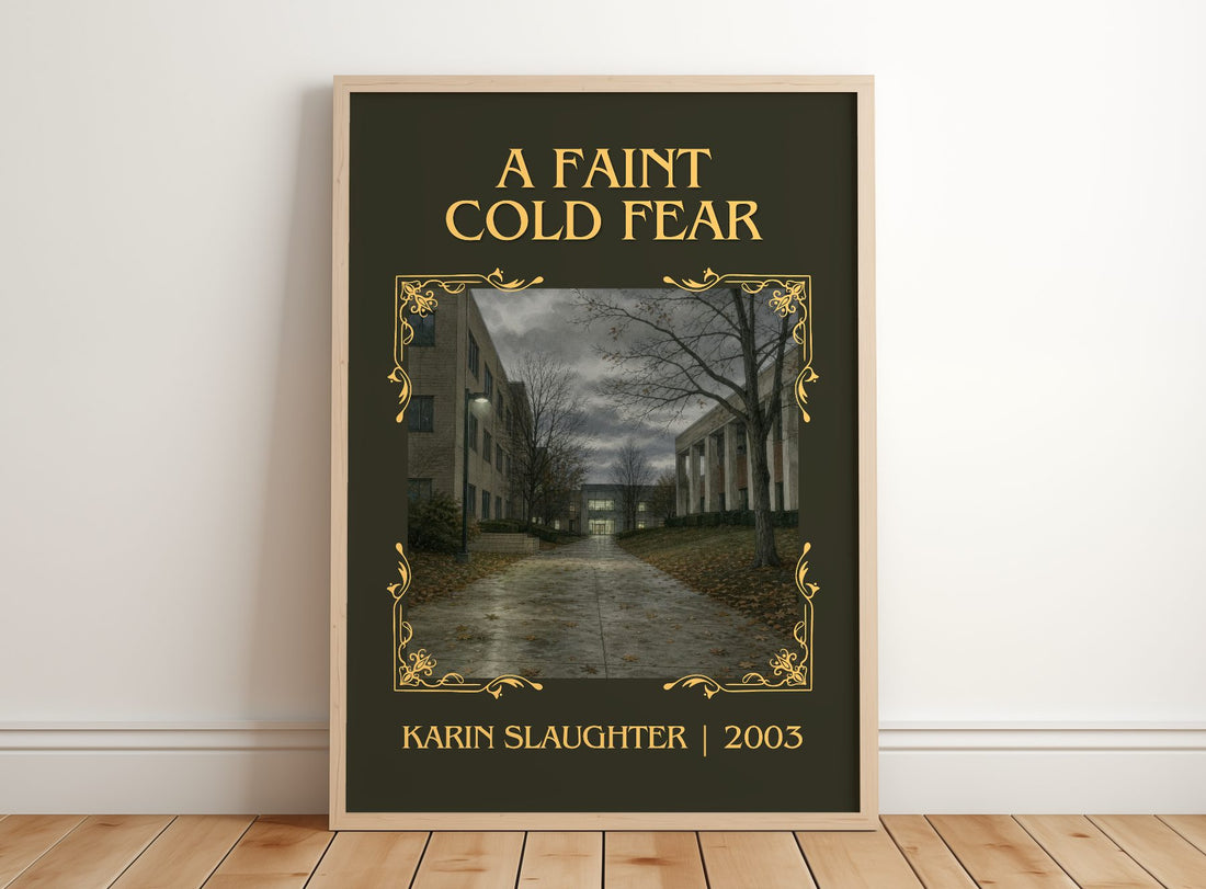 A Faint Cold Fear Classic Book Art Print by Karin Slaughter – framed print leaning on a wooden floor