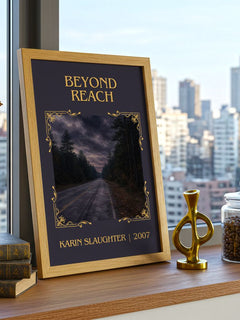 Beyond Reach Classic Book Art Print by Karin Slaughter – framed print on a city-view windowsill