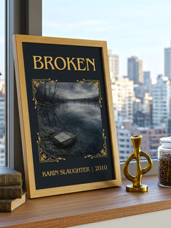 Broken Classic Book Art Print by Karin Slaughter – framed print on a city-view windowsill