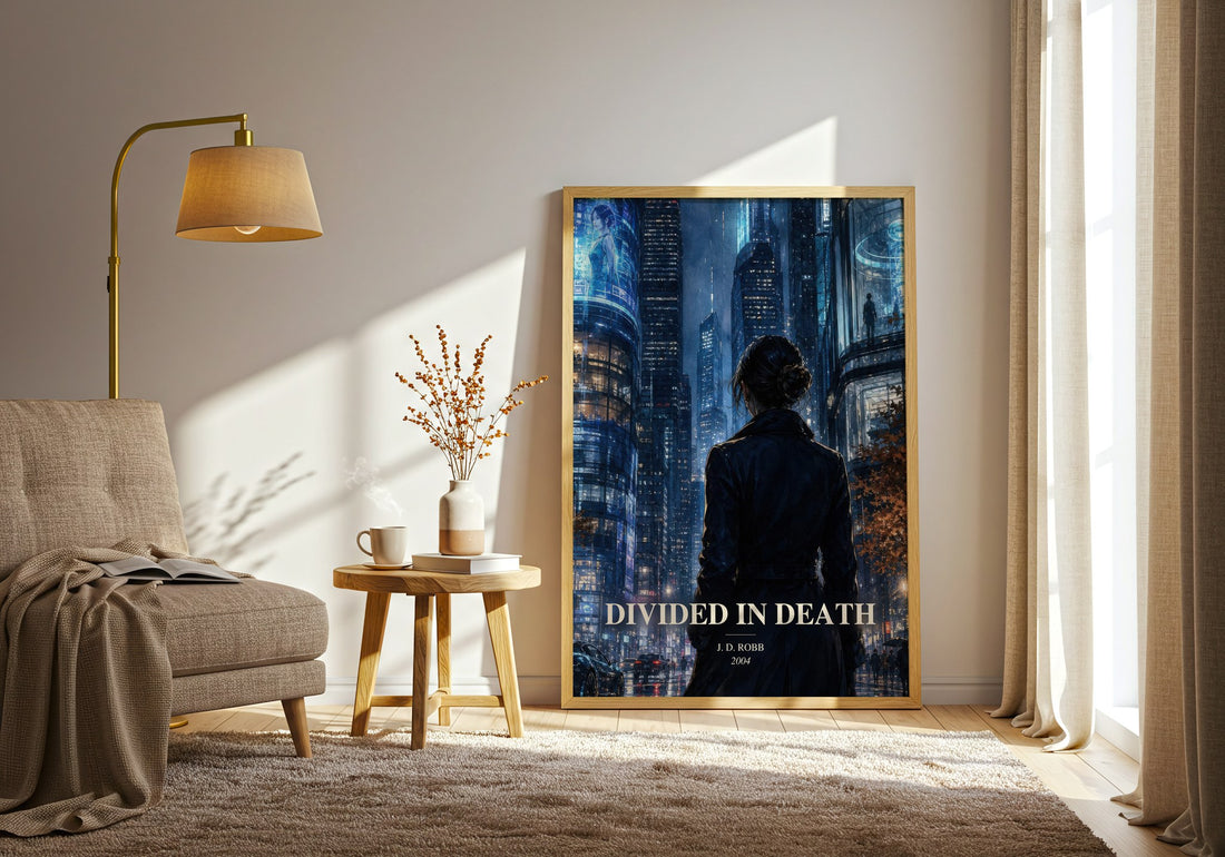 Divided In Death watercolour print in frame leaning in hallway – mystery wall art (mockup)