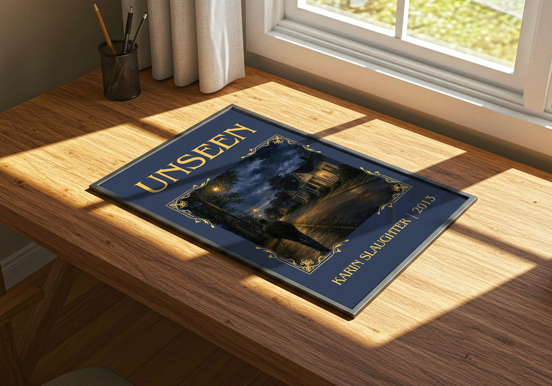 Unseen Classic Book Art Print by Karin Slaughter – print on a sunlit desk