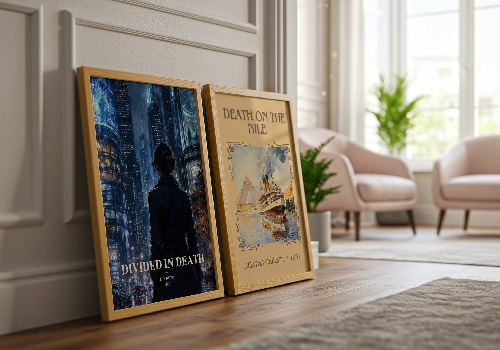 Divided In Death watercolour print framed by window – literary home decor