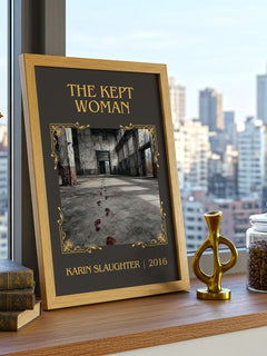 The Kept Woman Classic Book Art Print by Karin Slaughter – framed print on a city-view windowsill