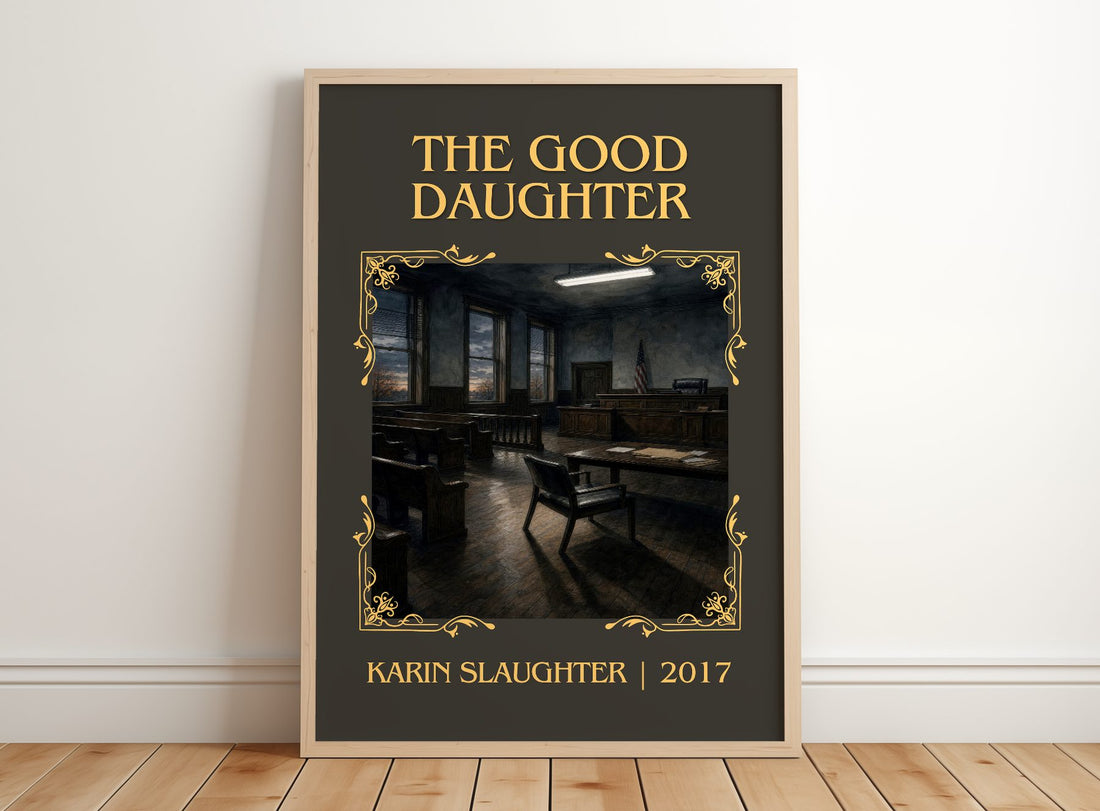 The Good Daughter Classic Book Art Print by Karin Slaughter – framed print leaning on a wooden floor