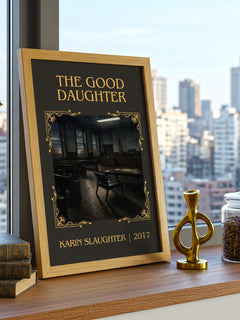 The Good Daughter Classic Book Art Print by Karin Slaughter – framed print on a city-view windowsill