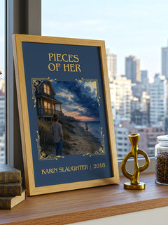 Pieces of Her Classic Book Art Print by Karin Slaughter – framed print on a city-view windowsill