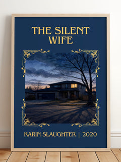 The Silent Wife Classic Book Art Print by Karin Slaughter – framed print leaning on a wooden floor