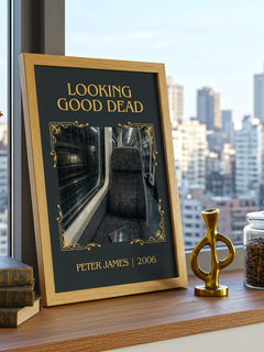 Looking Good Dead Classic Book Art Print by Peter James – framed print on a city-view windowsill