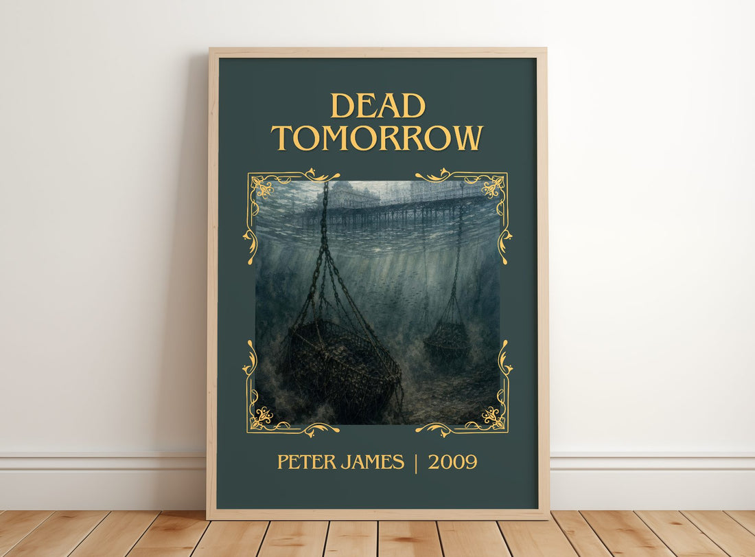 Dead Tomorrow Classic Book Art Print by Peter James – framed print leaning on a wooden floor