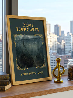 Dead Tomorrow Classic Book Art Print by Peter James – framed print on a city-view windowsill