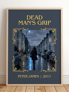 Dead Man's Grip Classic Book Art Print by Peter James – framed print leaning on a wooden floor