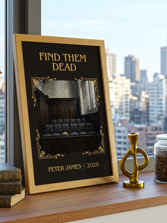 Find Them Dead Classic Book Art Print by Peter James – framed print on a city-view windowsill