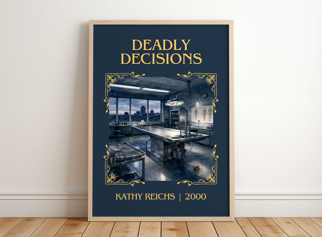 Deadly Décisions Classic Book Art Print by Kathy Reichs – framed print leaning on a wooden floor