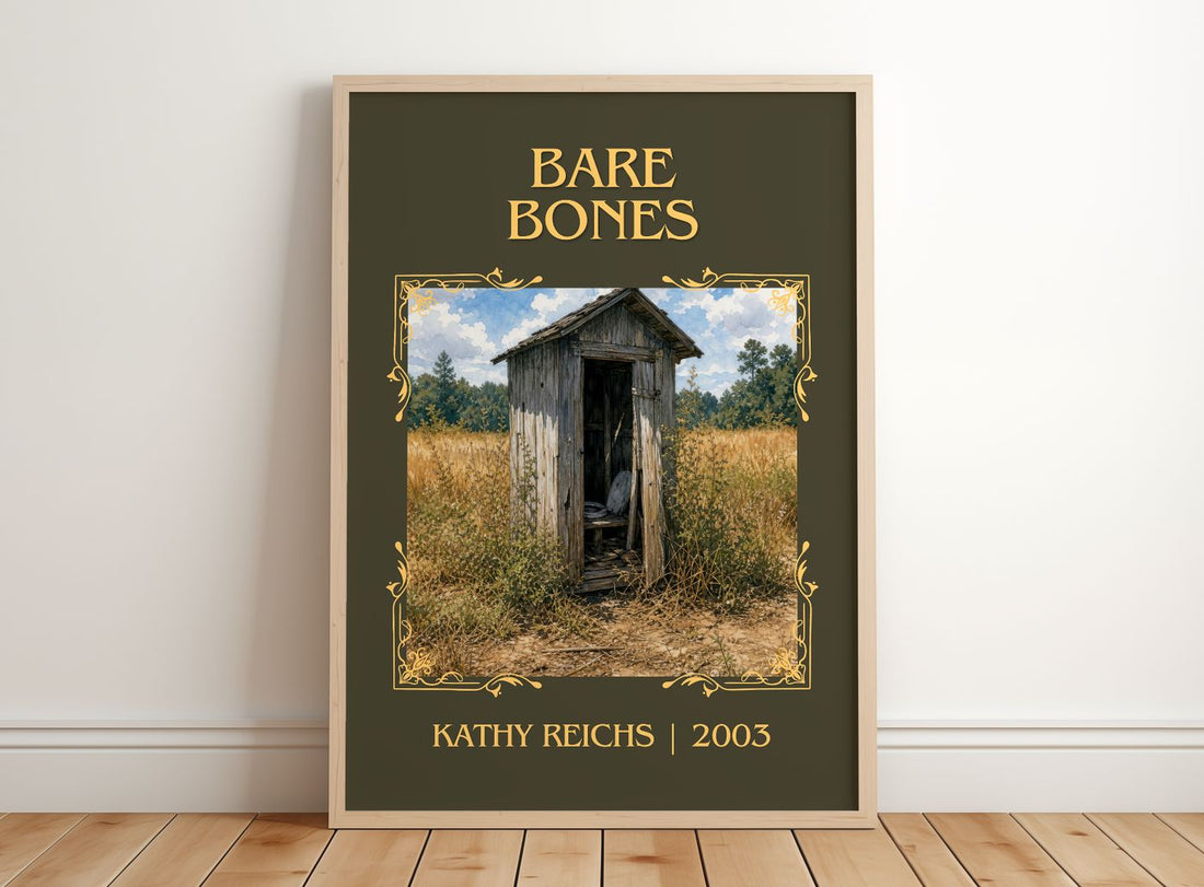 Bare Bones Classic Book Art Print by Kathy Reichs – framed print leaning on a wooden floor