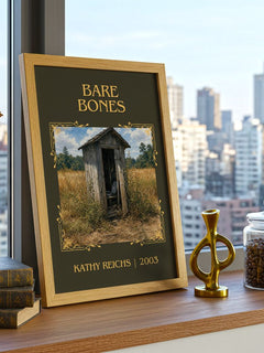 Bare Bones Classic Book Art Print by Kathy Reichs – framed print on a city-view windowsill